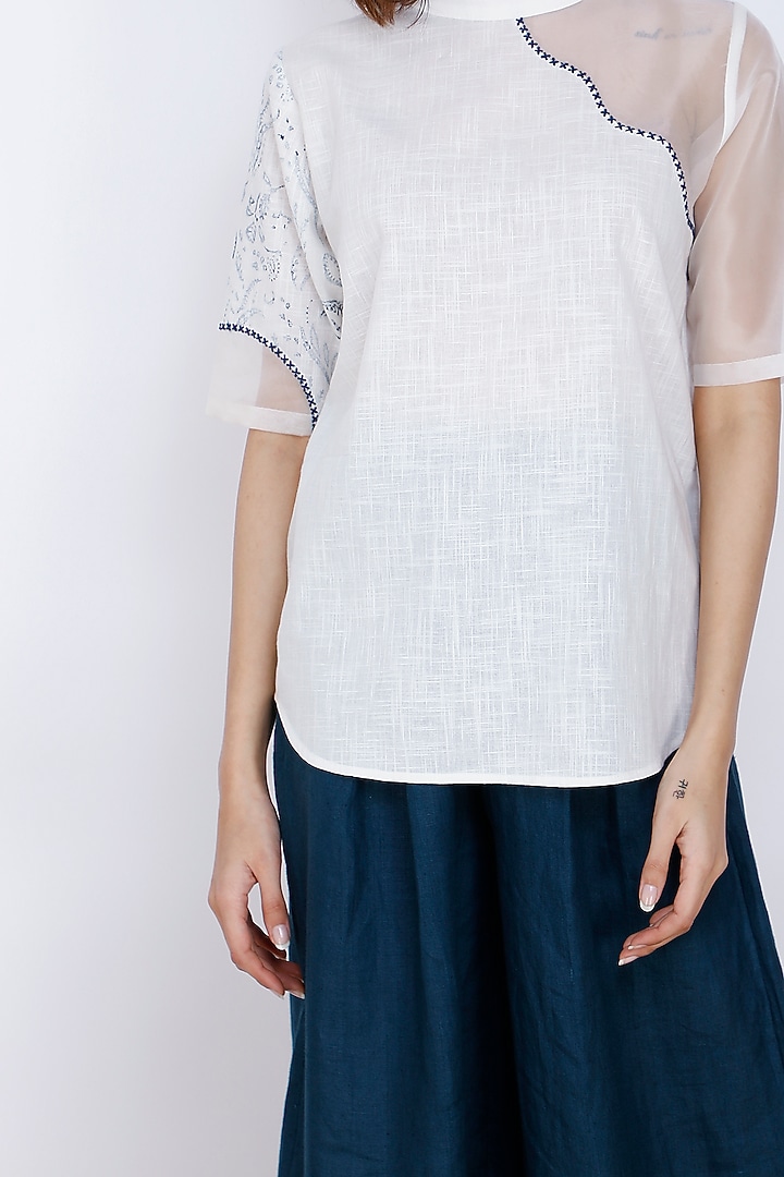 Ivory Printed & Embroidered Top by Arcvsh by Pallavi Singh at Pernia's Pop Up Shop