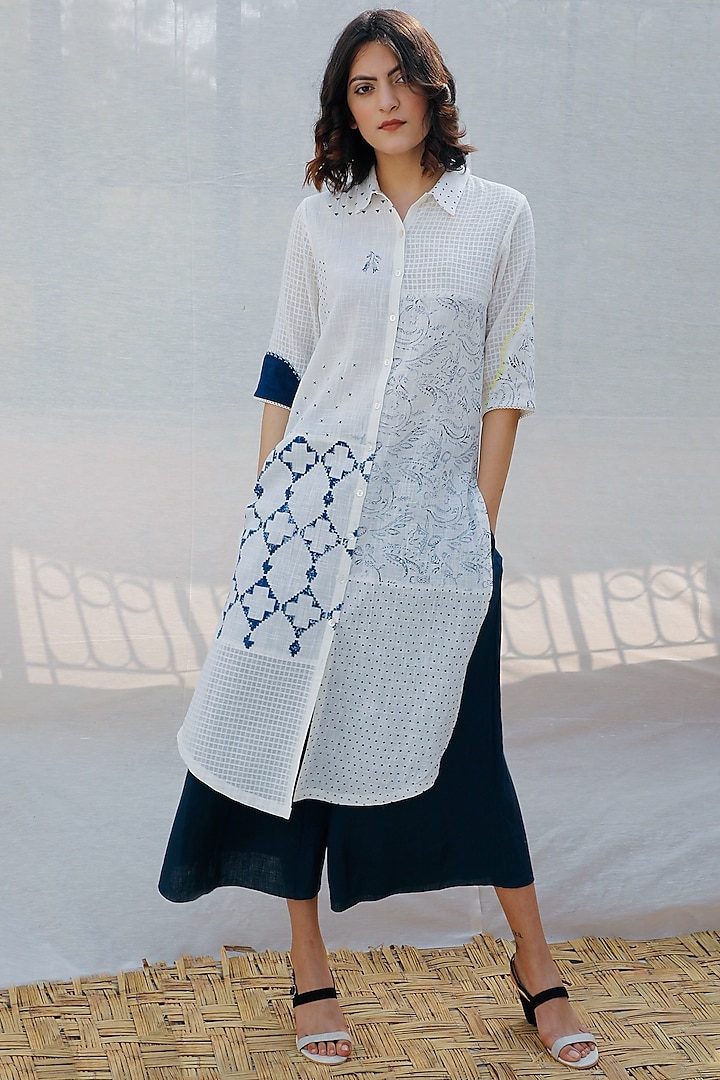 Ivory Printed Front Open Tunic by Arcvsh by Pallavi Singh at Pernia's Pop Up Shop