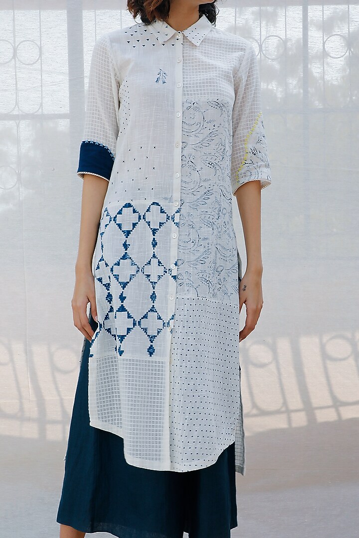 Ivory Printed Front Open Tunic by Arcvsh by Pallavi Singh at Pernia's Pop Up Shop