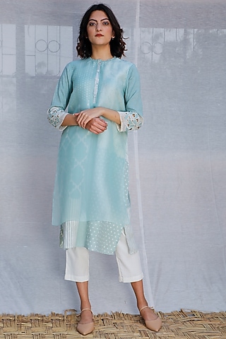Mint Blue Printed Layered Tunic by Arcvsh by Pallavi Singh