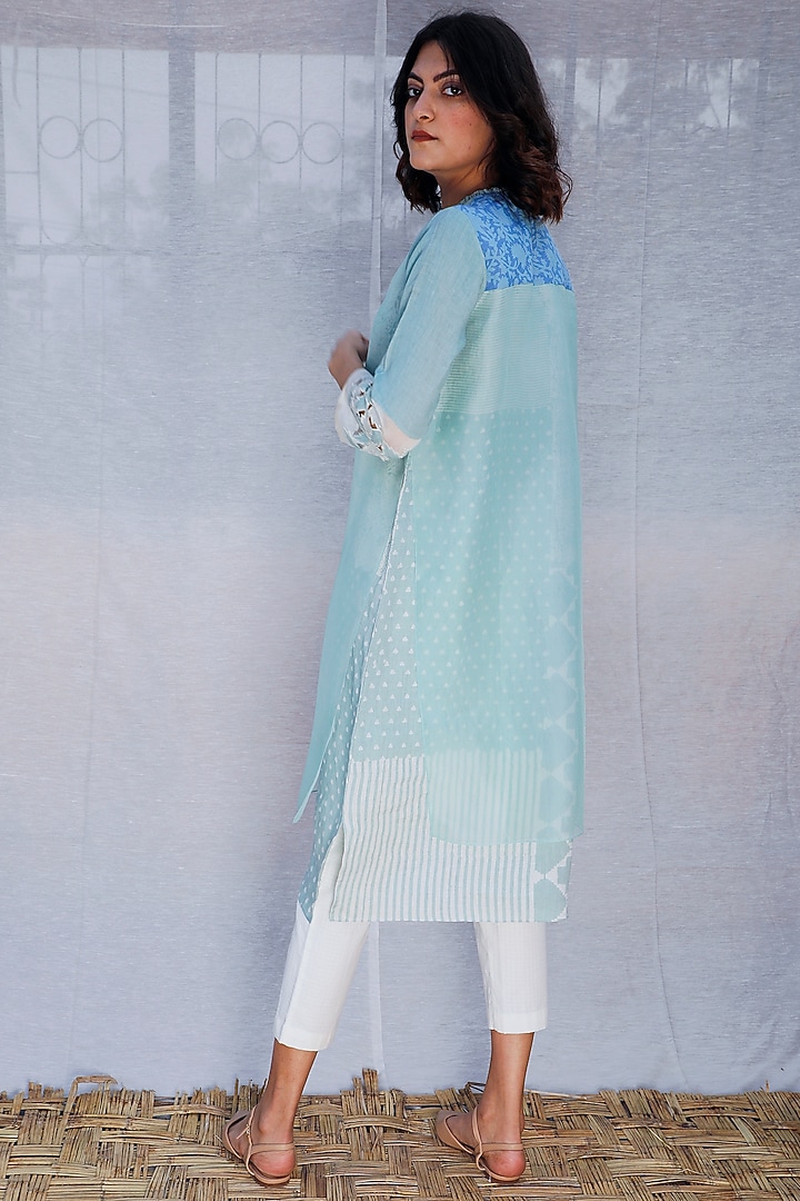 Mint Blue Printed Layered Tunic by Arcvsh by Pallavi Singh at Pernia's Pop Up Shop