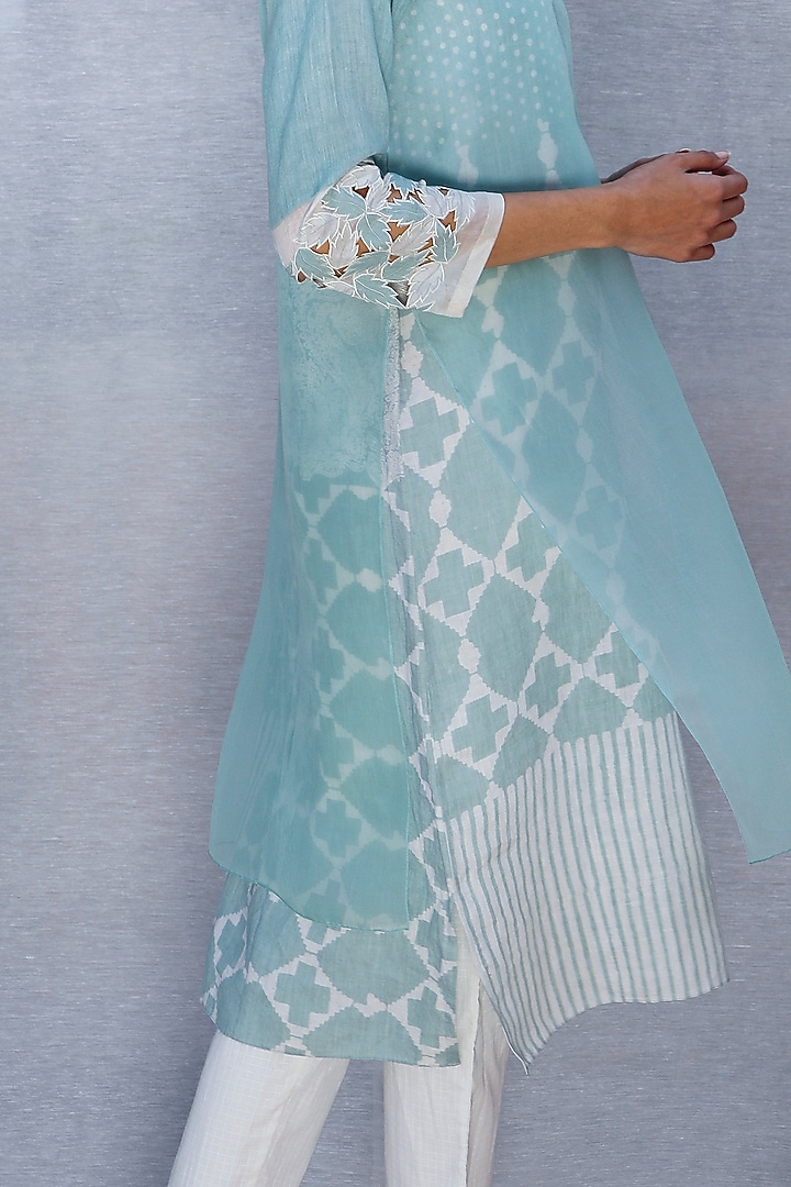 Mint Blue Printed Layered Tunic by Arcvsh by Pallavi Singh at Pernia's Pop Up Shop