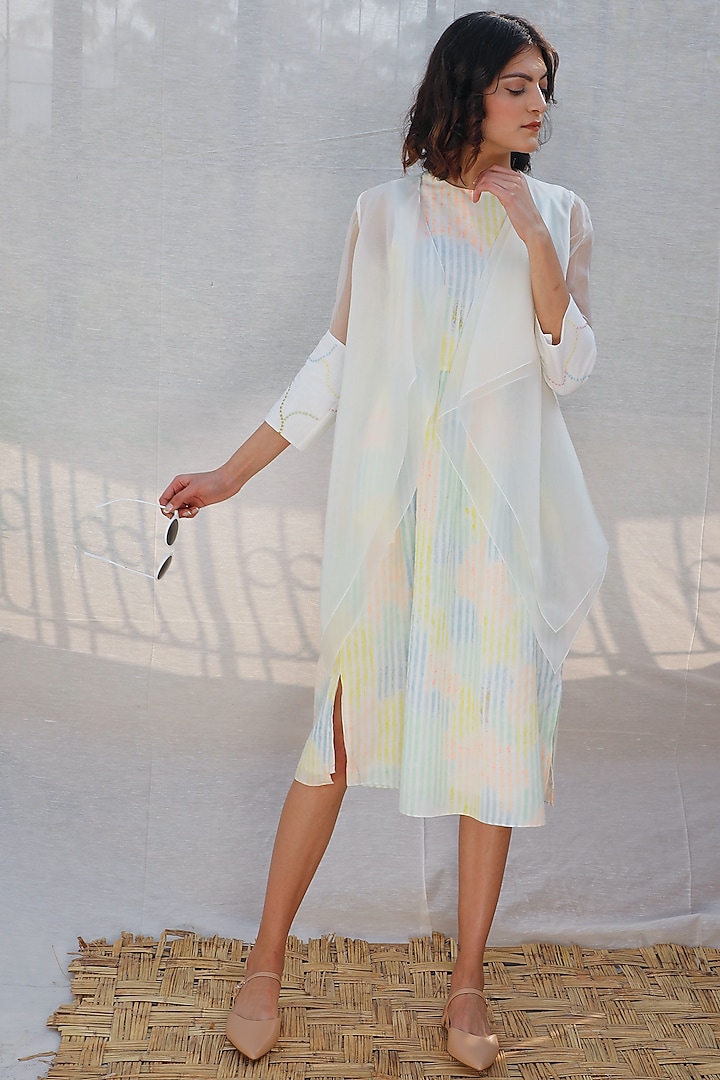 Multi Colored Striped Dress With Jacket by Arcvsh by Pallavi Singh at Pernia's Pop Up Shop