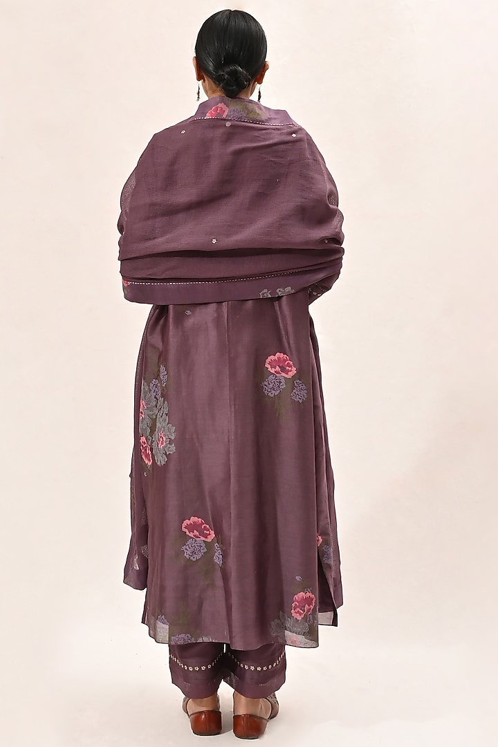 Dark Lavender Embroidered & Printed Kurta Set by Arcvsh by Pallavi Singh at Pernia's Pop Up Shop