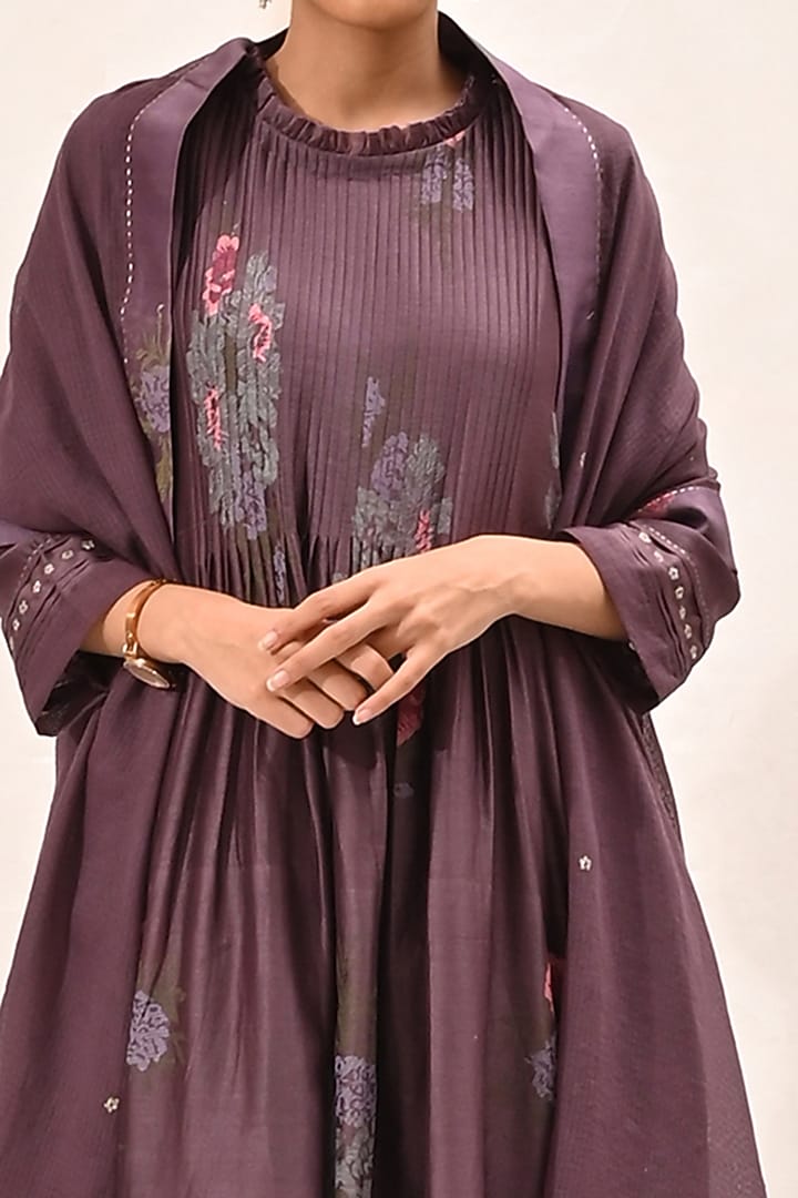 Dark Lavender Embroidered & Printed Kurta Set by Arcvsh by Pallavi Singh at Pernia's Pop Up Shop