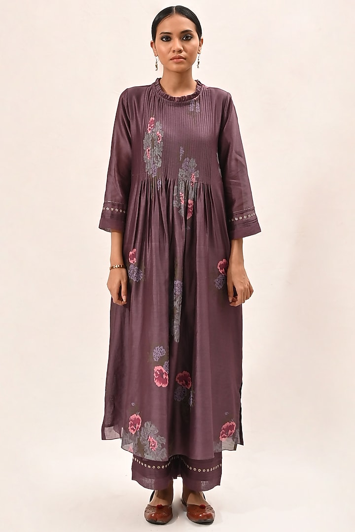 Dark Lavender Embroidered & Printed Kurta Set by Arcvsh by Pallavi Singh at Pernia's Pop Up Shop