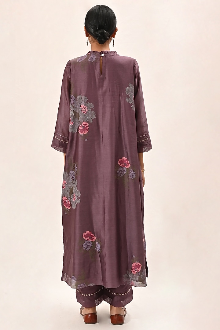 Dark Lavender Embroidered & Printed Kurta Set by Arcvsh by Pallavi Singh at Pernia's Pop Up Shop