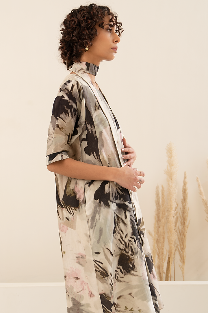 Grey Chanderi Printed Asymmetrical Summer Dress by Arcvsh by Pallavi Singh at Pernia's Pop Up Shop