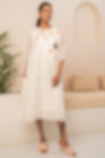 Ivory Linen Embroidered Checkered Dress by Arcvsh by Pallavi Singh