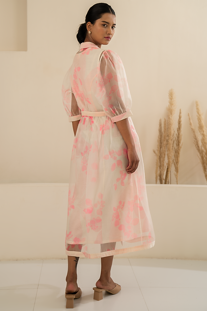 Pink Chanderi Midi Vacation Dress With Printed Jacket by Arcvsh by Pallavi Singh at Pernia's Pop Up Shop