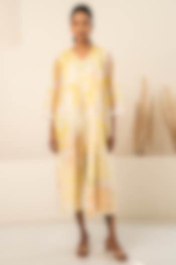 Yellow Organza Printed Jacket With Jumpsuit by Arcvsh by Pallavi Singh