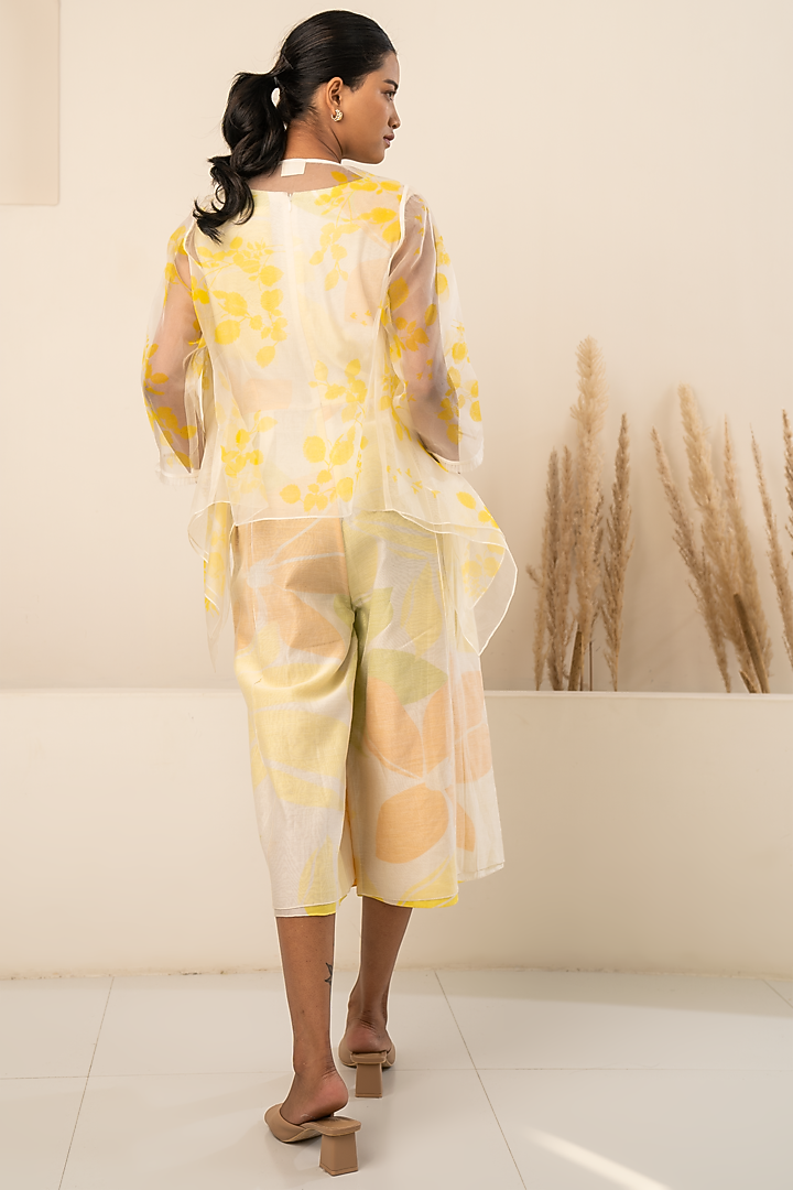 Yellow Organza Printed Jacket With Jumpsuit by Arcvsh by Pallavi Singh at Pernia's Pop Up Shop