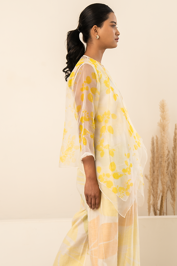 Yellow Organza Printed Jacket With Jumpsuit by Arcvsh by Pallavi Singh at Pernia's Pop Up Shop