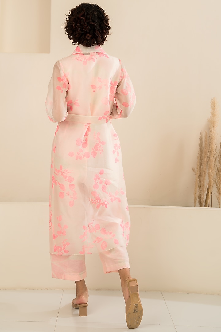 Pink Organza Printed Jacket With Jumpsuit by Arcvsh by Pallavi Singh at Pernia's Pop Up Shop