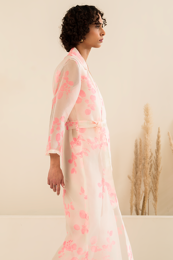 Pink Organza Printed Jacket With Jumpsuit by Arcvsh by Pallavi Singh at Pernia's Pop Up Shop