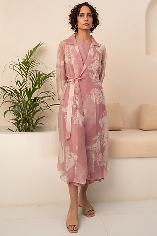 Lavender Organza Printed Jacket With Jumpsuit by Arcvsh by Pallavi Singh