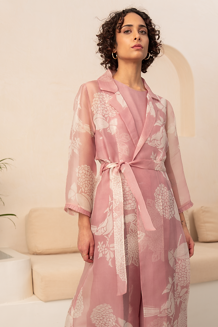 Lavender Organza Printed Jacket With Jumpsuit by Arcvsh by Pallavi Singh at Pernia's Pop Up Shop