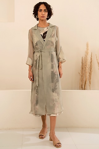 Mint Organza Jacket With Jumpsuit by Arcvsh by Pallavi Singh