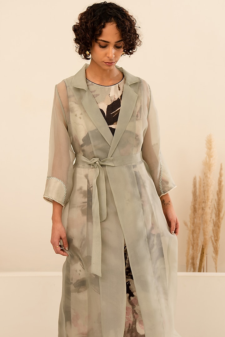 Mint Organza Jacket With Jumpsuit by Arcvsh by Pallavi Singh at Pernia's Pop Up Shop