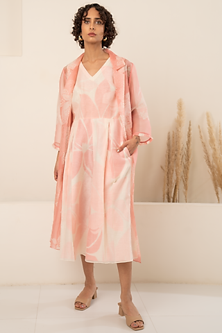 Pink Organza Printed Jacket With Jumpsuit by Arcvsh by Pallavi Singh