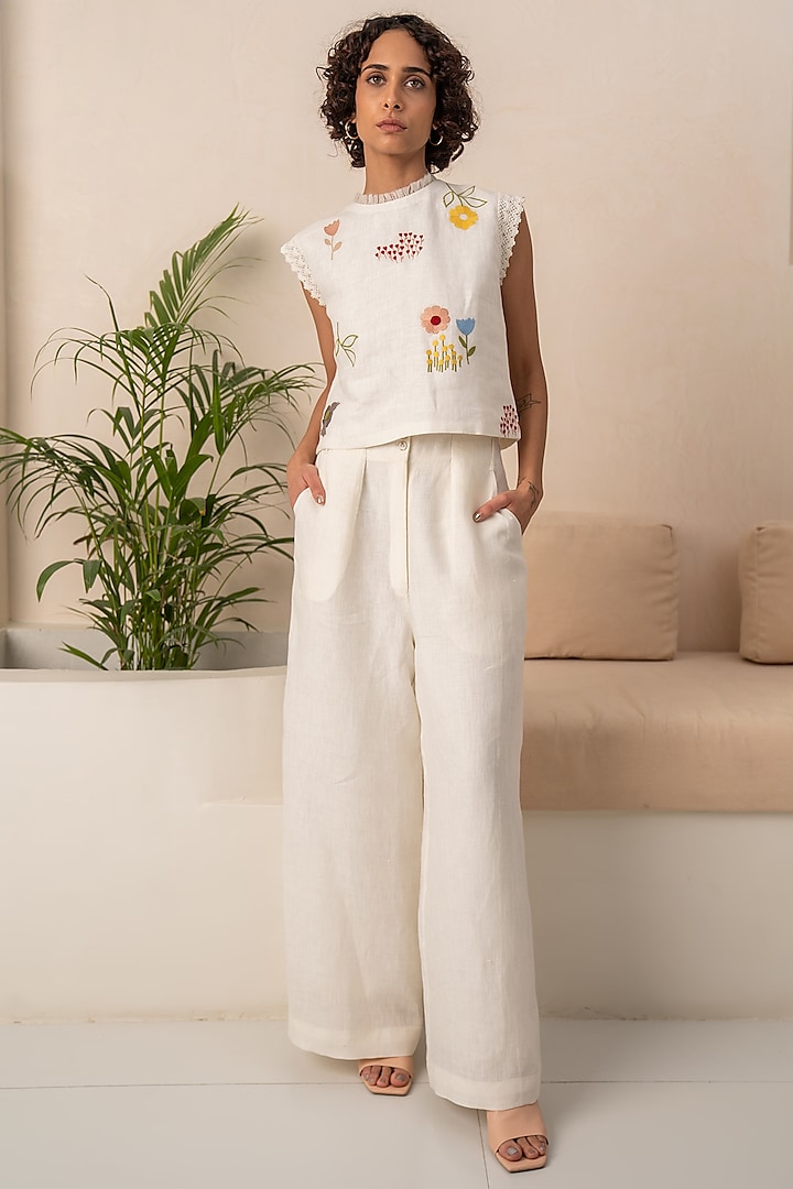 Ivory Linen Pant Set by Arcvsh by Pallavi Singh at Pernia's Pop Up Shop