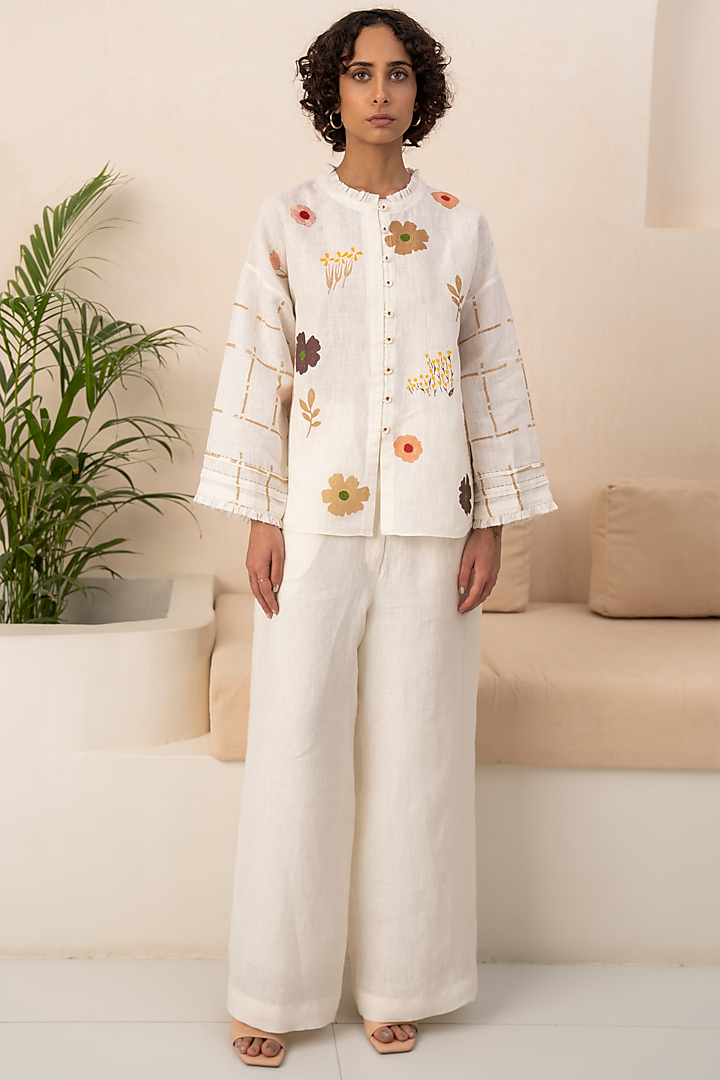 Ivory Linen Pant Set by Arcvsh by Pallavi Singh