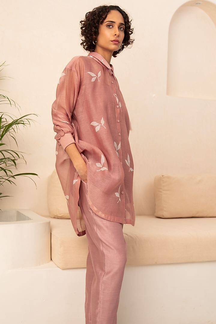 Lavender Chanderi Printed Kaftan Set by Arcvsh by Pallavi Singh at Pernia's Pop Up Shop