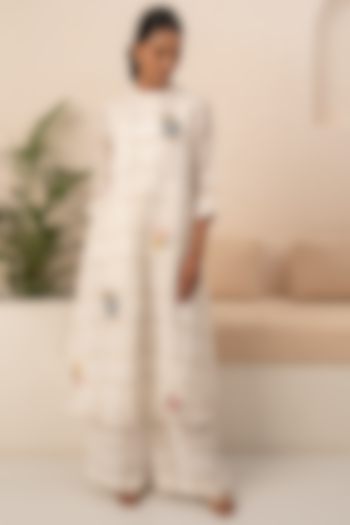 Ivory Linen Embroidered Tunic Set by Arcvsh by Pallavi Singh