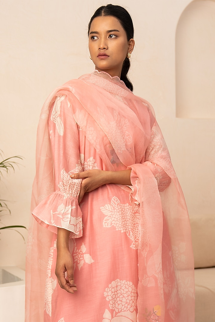 Pink Chanderi Printed Tunic Set by Arcvsh by Pallavi Singh at Pernia's Pop Up Shop