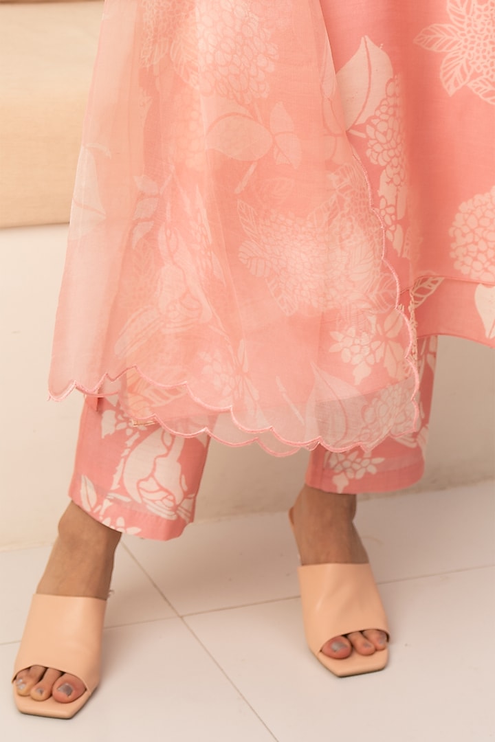 Pink Chanderi & Organza Printed Layered Tunic Set by Arcvsh by Pallavi Singh at Pernia's Pop Up Shop