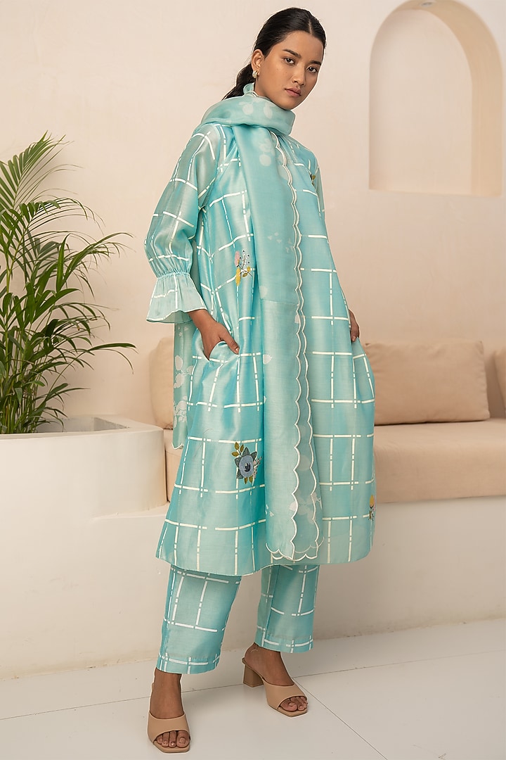 Mint Chanderi Printed Tunic Set by Arcvsh by Pallavi Singh at Pernia's Pop Up Shop