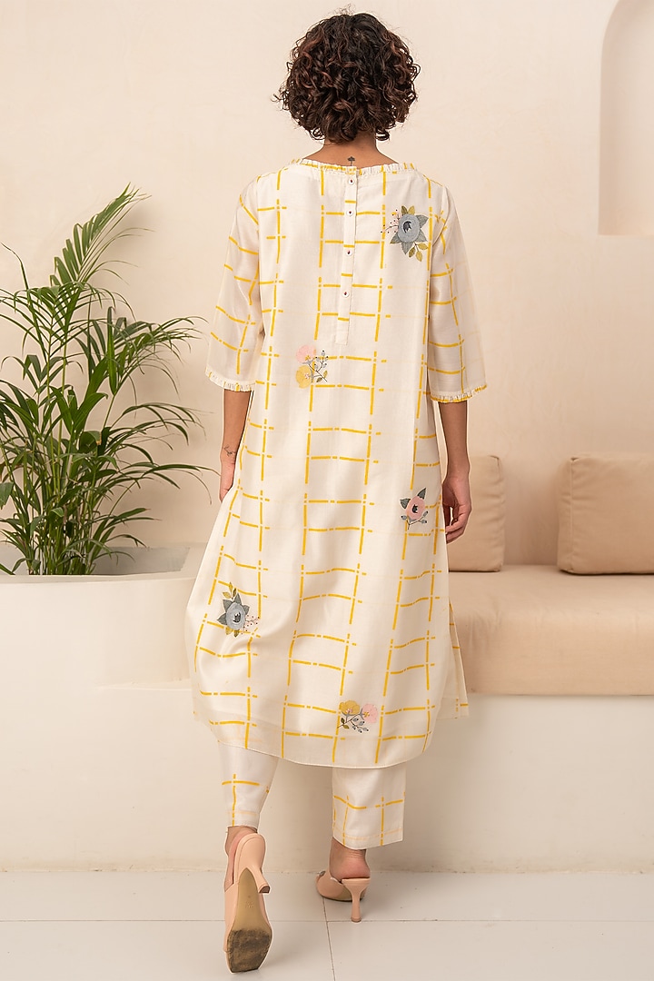 Ivory & Yellow Chanderi Printed Tunic Set by Arcvsh by Pallavi Singh at Pernia's Pop Up Shop