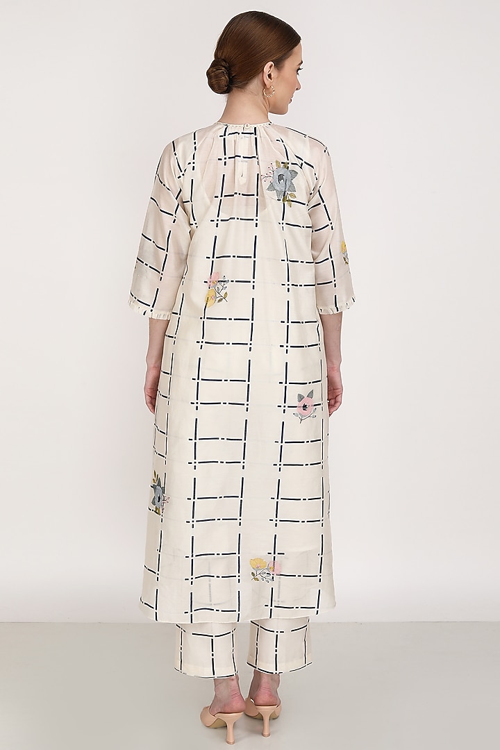 Ivory & Indigo Chanderi Printed Tunic Set by Arcvsh by Pallavi Singh at Pernia's Pop Up Shop