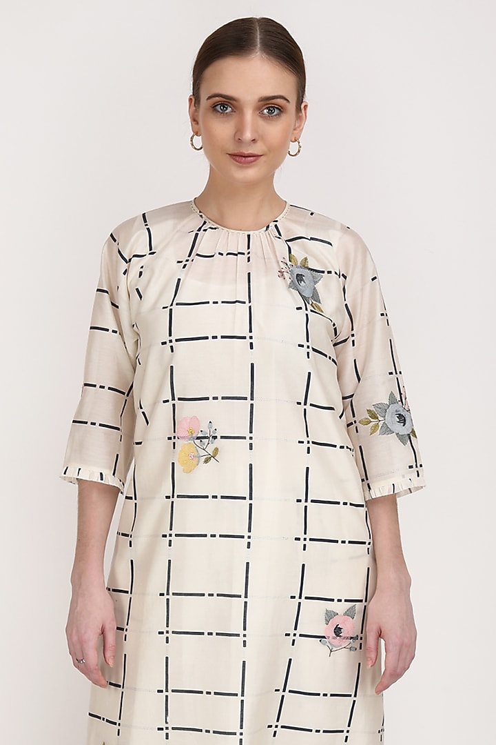 Ivory & Indigo Chanderi Printed Tunic Set by Arcvsh by Pallavi Singh at Pernia's Pop Up Shop