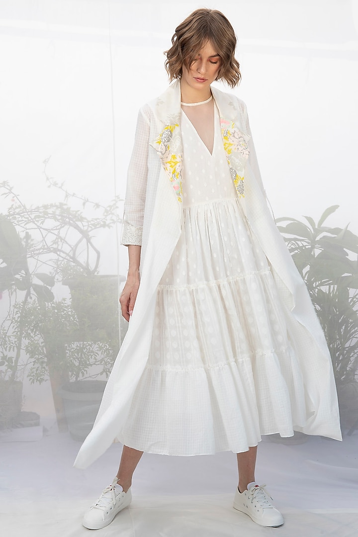 Ivory Screen Printed Jacket With Dress by Arcvsh by Pallavi Singh