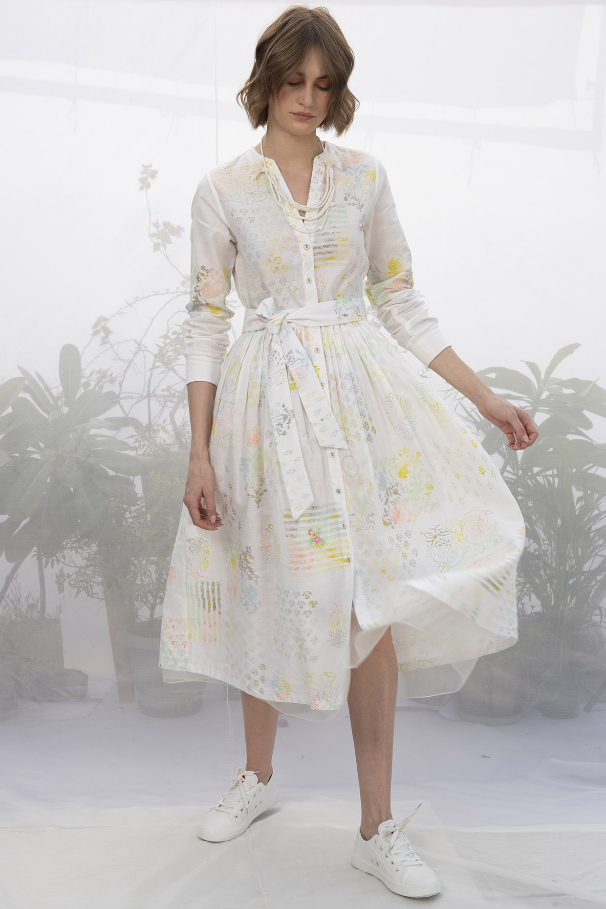 Ivory Block Printed Dress by Arcvsh by Pallavi Singh at Pernia's Pop Up Shop