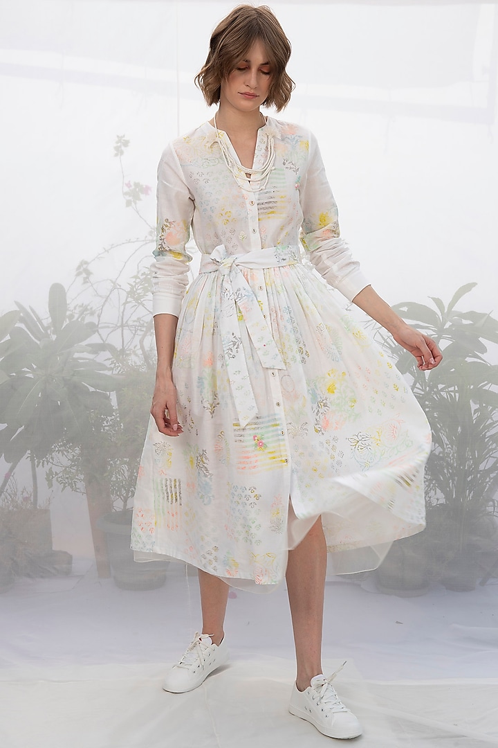 Ivory Block Printed Dress by Arcvsh by Pallavi Singh at Pernia's Pop Up Shop