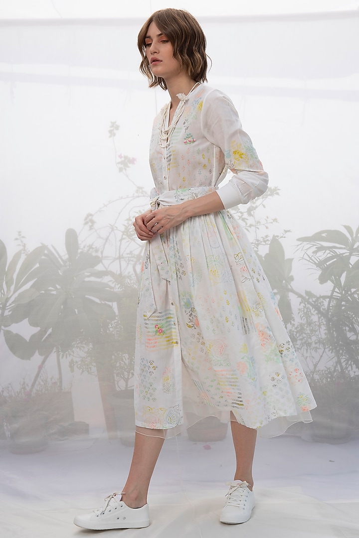 Ivory Block Printed Dress by Arcvsh by Pallavi Singh at Pernia's Pop Up Shop