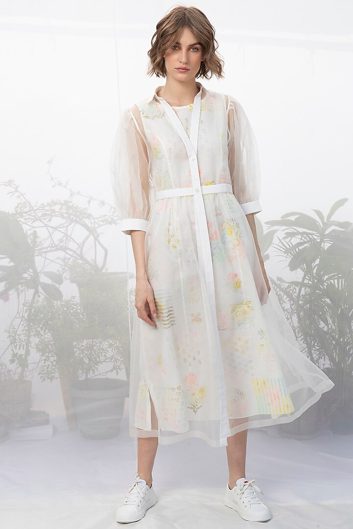 Ivory Printed Dress With Overlay by Arcvsh by Pallavi Singh at Pernia's Pop Up Shop