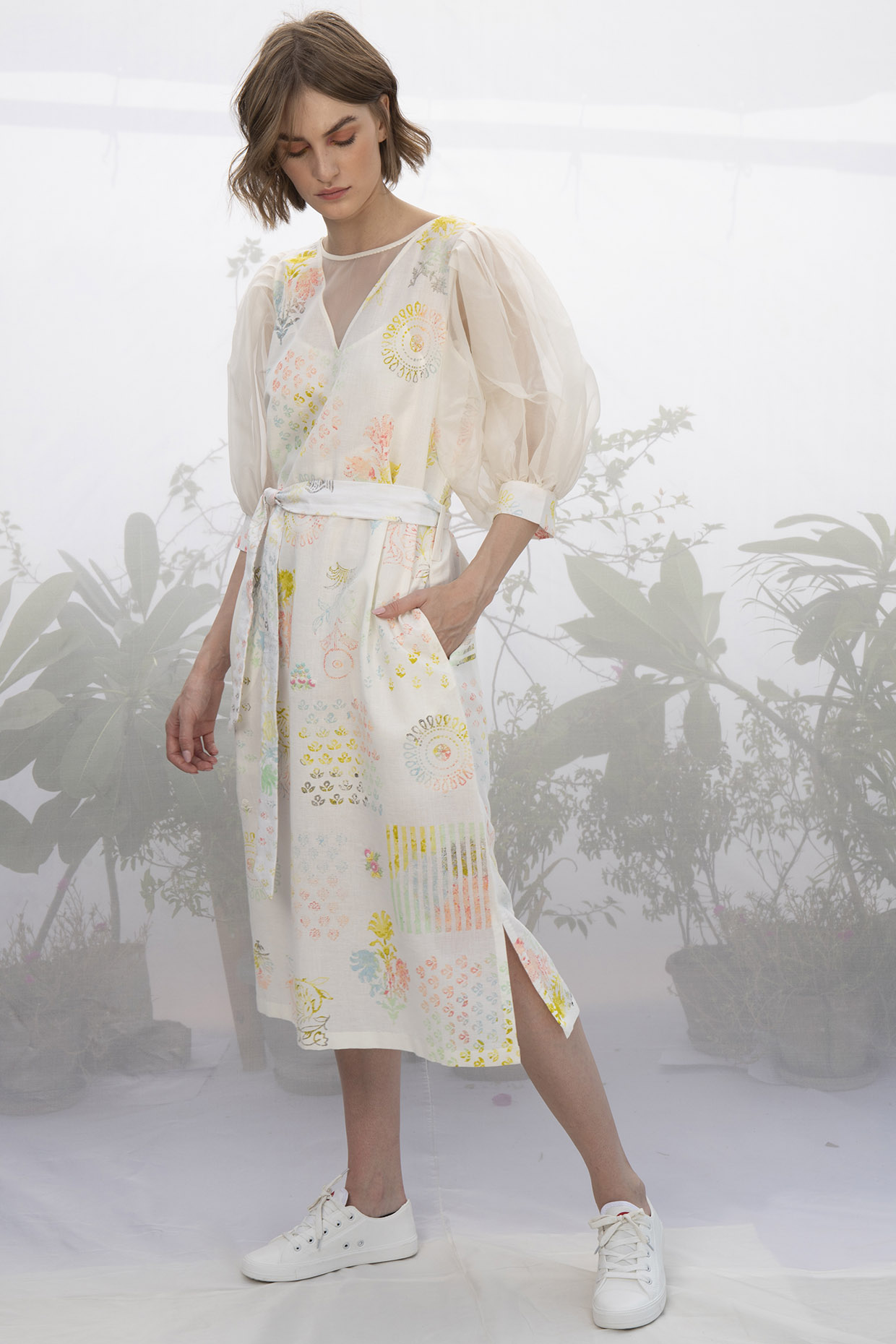 Ivory Hand Block Printed Dress by Arcvsh by Pallavi Singh at Pernia's Pop Up Shop
