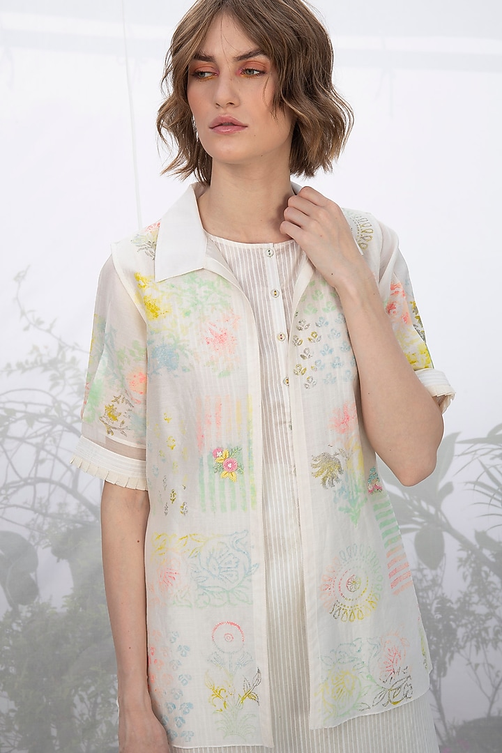 Ivory Printed Overlay Jacket Set by Arcvsh by Pallavi Singh at Pernia's Pop Up Shop