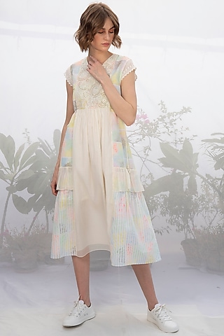 Ivory Hand Block Printed Dress by Arcvsh by Pallavi Singh