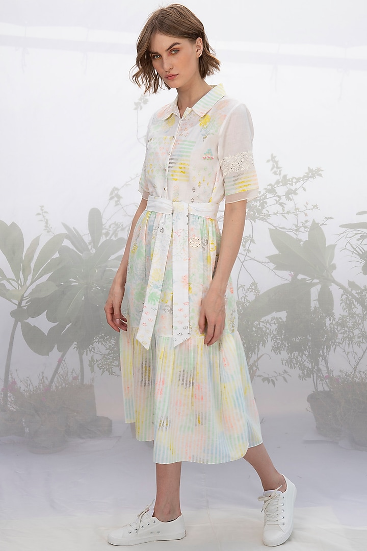 Ivory Printed Linen Dress by Arcvsh by Pallavi Singh at Pernia's Pop Up Shop