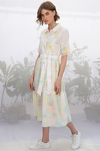 Ivory Printed Linen Dress by Arcvsh by Pallavi Singh