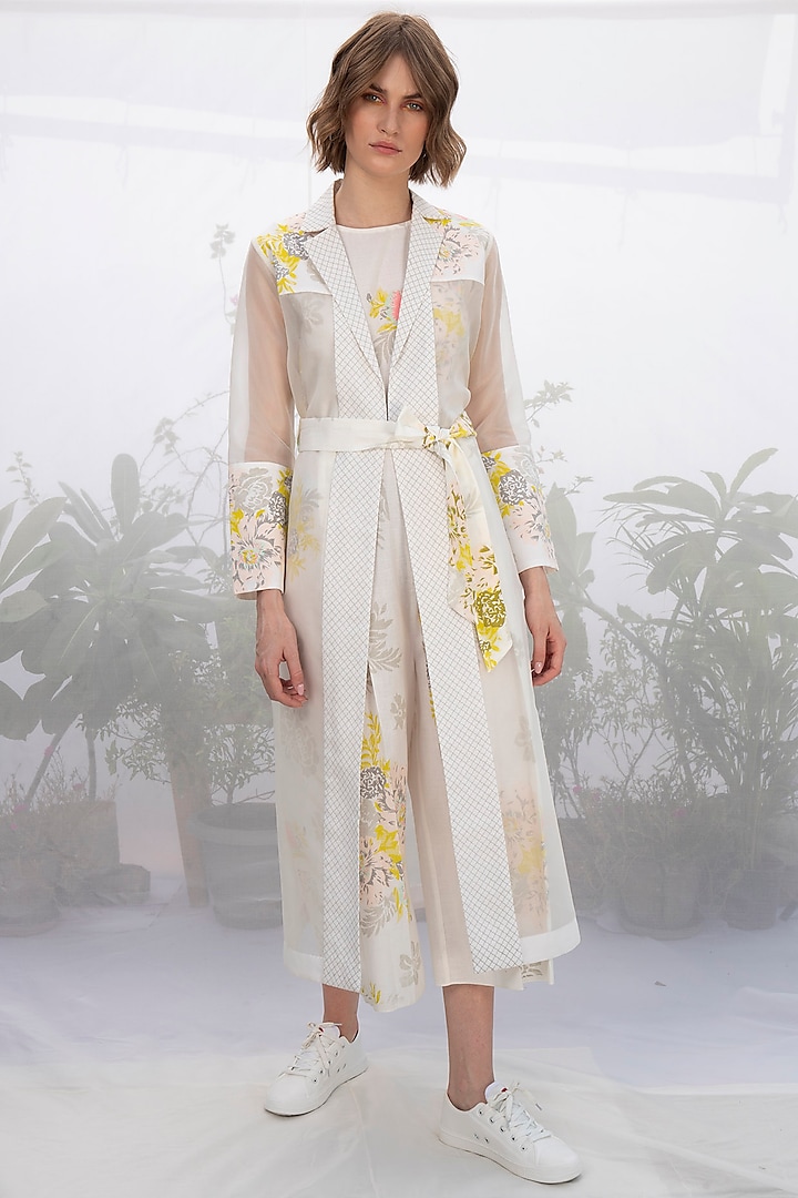 Ivory Printed Jumpsuit With Jacket by Arcvsh by Pallavi Singh