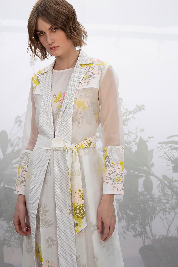 Ivory Printed Jumpsuit With Jacket by Arcvsh by Pallavi Singh at Pernia's Pop Up Shop