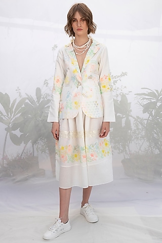 Ivory Block Printed Skirt Set by Arcvsh by Pallavi Singh