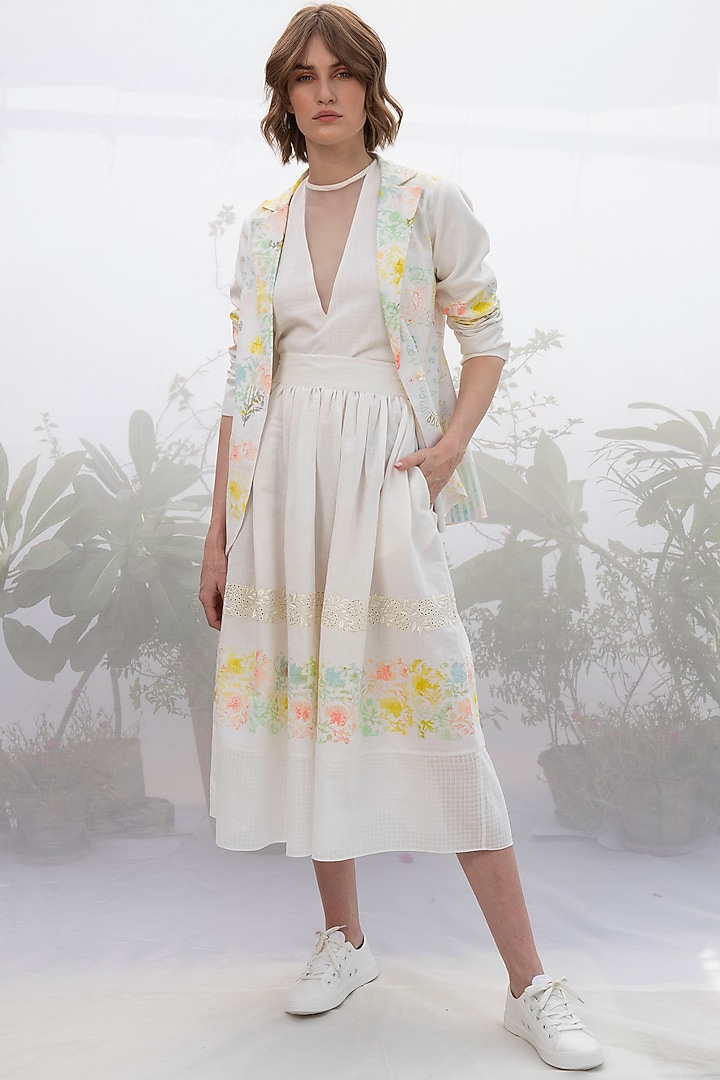 Ivory Block Printed Skirt Set by Arcvsh by Pallavi Singh at Pernia's Pop Up Shop