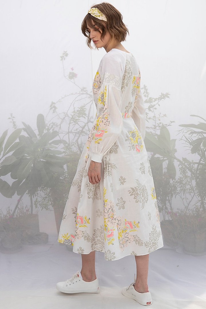 Ivory Screen Printed Dress by Arcvsh by Pallavi Singh at Pernia's Pop Up Shop
