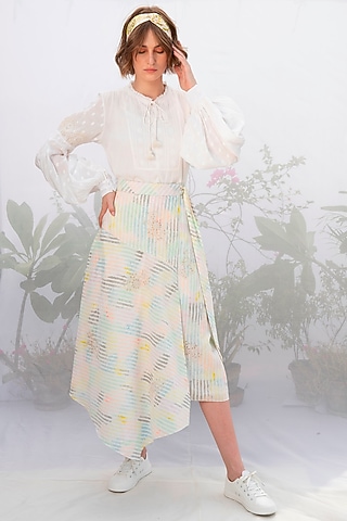 Ivory Hand Block Printed Skirt Set by Arcvsh by Pallavi Singh